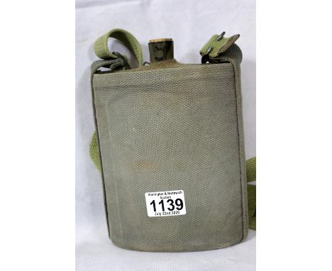 British WWII type enamel water bottle in webbing carrier. P&amp;P Group 1 (£14+VAT for the first lot and £1+VAT for subsequen