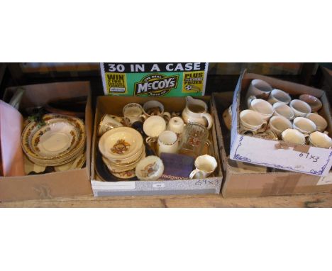 Five boxes of various ceramics, including commemorative mugs and plates, a Victorian part-tea service, a Coronaware part-dinn