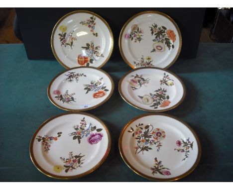 A set of six late 19th/early 20th century Royal Worcester 23.5cm diameter plates, each hand decorated in polychrome enamel wi