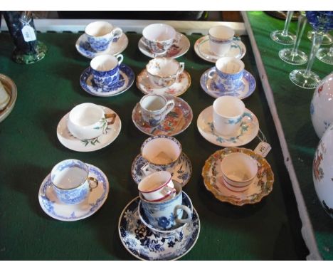 A collection of largely mid/late 19th century English teacups and saucers, various factories, including Worcester, Minton and