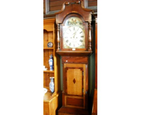 Williams, Carmarthen, an early 19th century oak and mahogany crossbanded longcase clock, having painted arched Roman dial sup