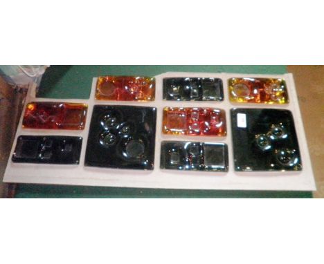 Nine Whitefriars architectural glass slabs, 7 of rectangular form (17 x 8cm approx.) and 2 square (18 x 18cm approx.) in tang