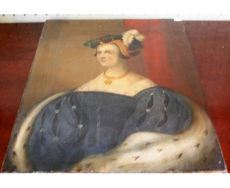 Attributed to Thomas Stoney, after Holbein, half-length portrait of Anne Boleyn, 41 x 31cm, oil on canvas, inscribed verso.