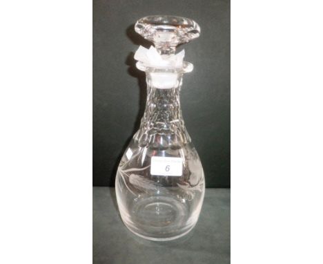 A Webb lead crystal decanter and stopper, having facet cut neck above an engraved band of barley and hops.