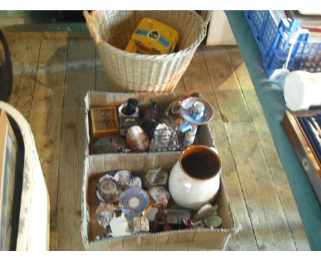 A mixed lot of decorative ceramics and other items, including a 1930's hand painted Burslem candlestick, a small tin plate se