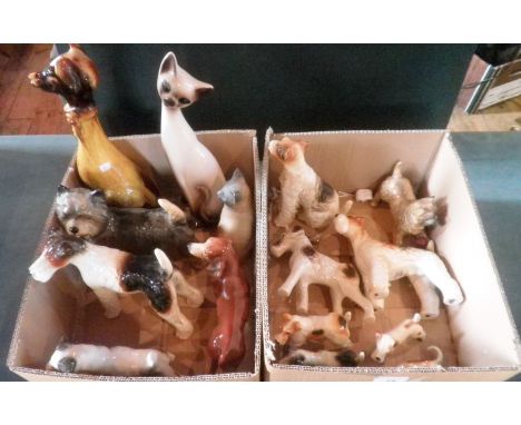 A collection of fifteen ceramic animals, various factories, including Melba, Beswick etc., largely terriers.