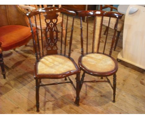 Two Edwardian stick back parlour chairs.