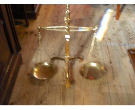 W & T Avery, Birmingham.  A set of brass bankers scales, 66cm.