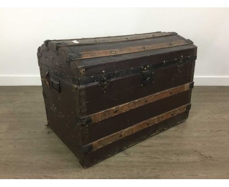 DOMED TOP WOODEN TRAVEL TRUNK wood bound53cm high