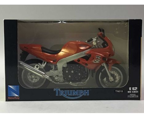 GROUP OF TOY VEHICLES, various makers, including Super Bikes motorbike, Triumph Daytona 9551, Maisto Special Eedition 1:18 sc