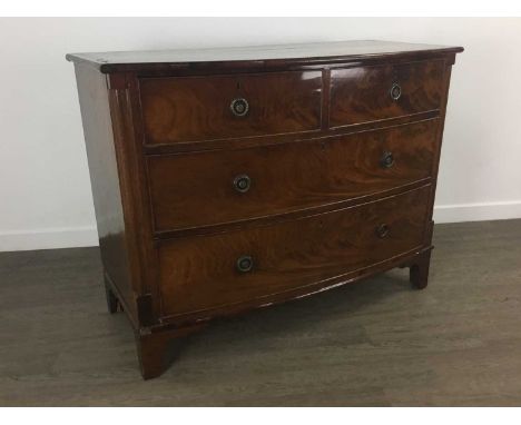 GEORGIAN MAHOGANY BOW FRONT CHEST, fitted with two short over two long drawers, on bracket feet90cm x 116cm 54cm deep