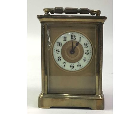 BRASS CARRIAGE CLOCK, LATE 19TH/EARLY 20TH CENTURY in later travel case12cm high 