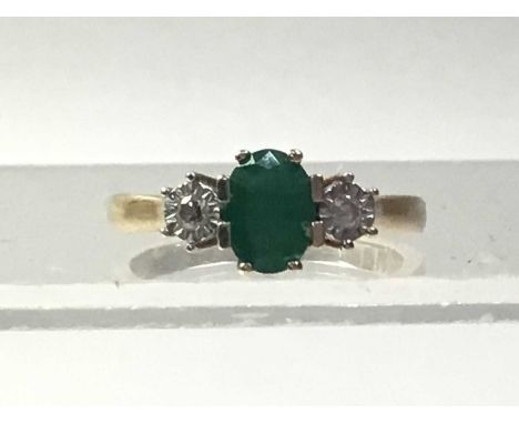 EMERALD AND DIAMOND RING, in nine carat gold