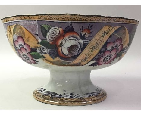 PAIR OF VICTORIAN SCOTTISH STONEWARE PUNCH BOWLS, AND A GROUP OF SIX HAMMERSLEY COMPORTS the punch bowls with floral and ribb