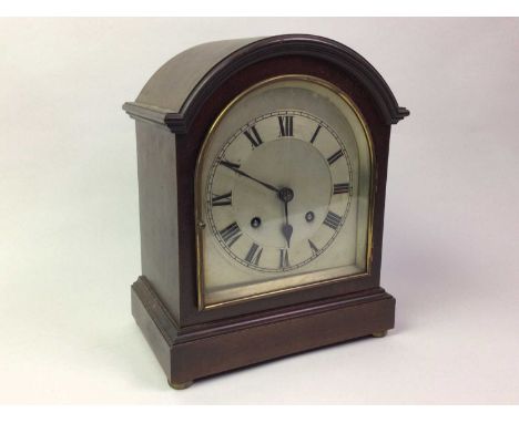 EDWARDIAN MAHOGANY MANTEL CLOCK, AND ANOTHER  the Edwardian mantel clock with Roman numerals tallest 28cm highQty: 2