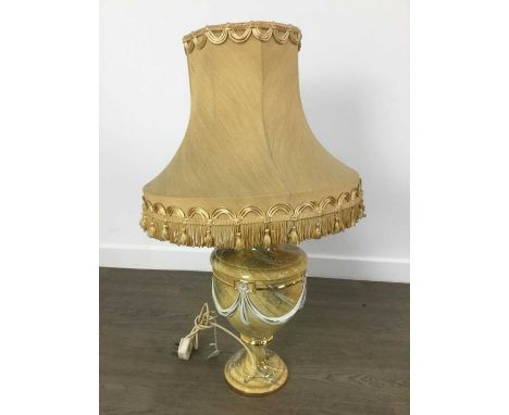 ITALIAN CERAMIC TABLE LAMP, AND OTHER ITEMS the lamp with shade, along with a folding cake stand and a pair of Regent 10x50 b