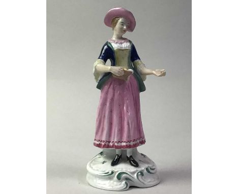 PAIR OF SPODE 'CHELSEA FIGURES', EARLY 20TH CENTURY, AND OTHER CERAMICS depicting a huntsman and lady with basket of fruit, a