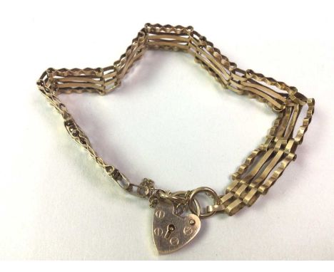 TWO GATE BRACELETS, one formed with four bar links, the other with three bar links, both in nine carat gold with padlock clas
