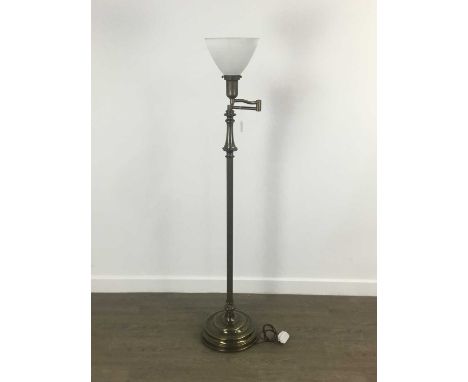 BRASS FLOOR LAMP, with glass shade 135cm high