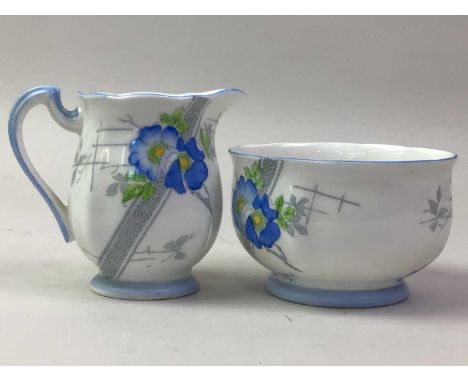 DENBIGH PART COFFEE SET, decorated with flowers, comprising jug, coffee pot, bowl, cups and saucers