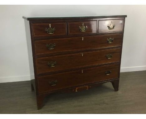 MAHOGANY CHEST OF DRAWERS, 19TH CENTURY  with three short drawers over three long drawers on bracket feetThis lot contains el