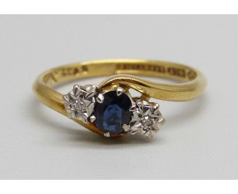 An 18ct yellow gold, diamond and sapphire ring, 2.7g, L 