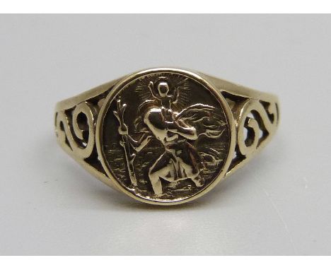 A 9ct gold St. Christopher ring, 1.5g, K 