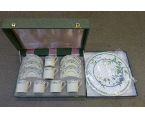 A cased set of Minton Bellemeade coffee cups and saucers and a Royal Worcester cake plate, cased 