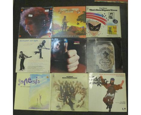 Fourteen LP records, Bob Dylan, Jimi Hendrix, Genesis, etc. 