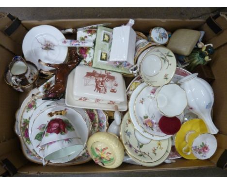 A collection of assorted china including Royal Crown Derby, Wedgwood, Royal Worcester, Paragon and a Copenhagen duck and Roya