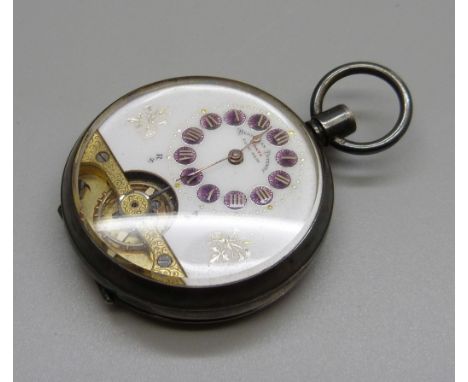 A silver cased Hebdomas 8 Days pocket watch, London import mark for 1915, lacking button 