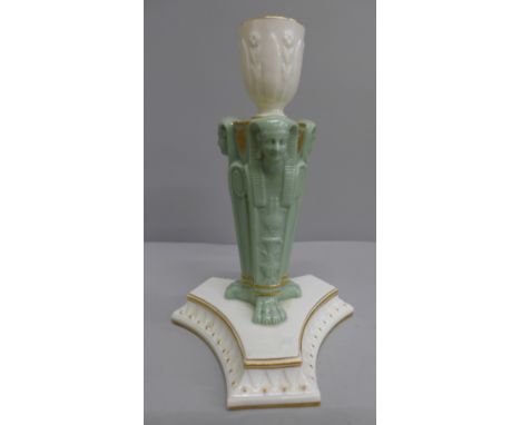 A Royal Worcester Egyptian Revival candlestick, 17.5cm 