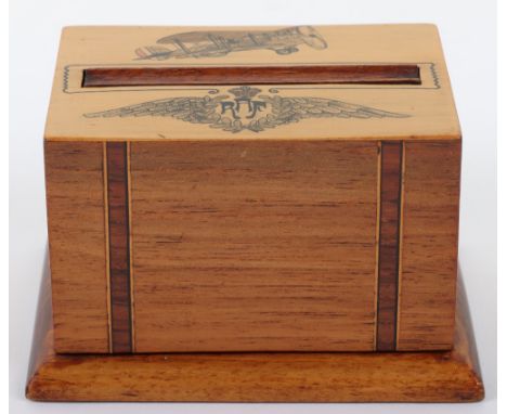 WW1 Royal Air Force Cigarette Dispenser, interesting small rectangular wooden cigarette dispenser which appears to have been 