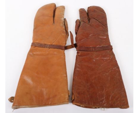 Royal Flying Corps Pilots Gauntlets, miss-matched pair of the light tan leather wool lined gauntlets as worn by Royal Flying 