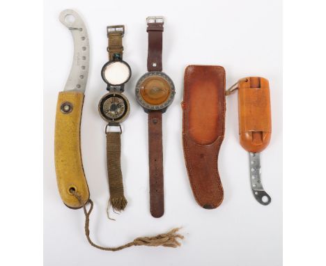 Aviators Wrist Compass, interesting liquid filled compass with a brown leather wrist strap, marked to the reverse “thx”; RAF 