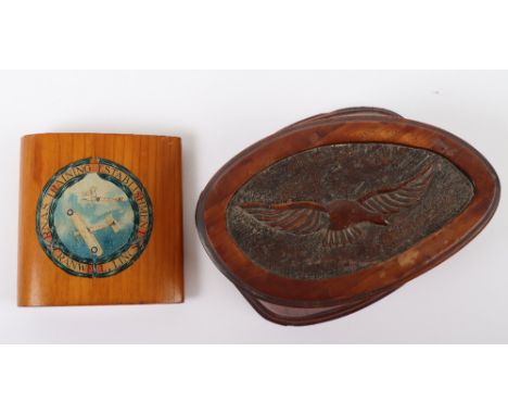 Royal Naval Air Service Trinket Box, made from a propeller with the separate lid having a fine carved relief of an eagle in f