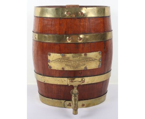 WW1 Royal Flying Corps Officers Mess Rum Barrel, superb quality wooden barrel with polished brass bands and tap fitting. To t