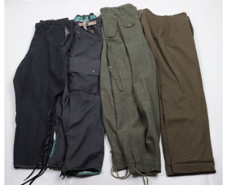 Pair of German Air Force Flight Suit Trousers, pair of blue canvas flight trousers with large thigh pockets with press stud f