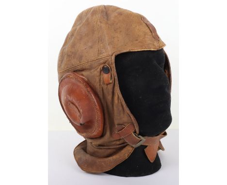 American Western Electric No1 Type Flying Helmet, light brown leather flight helmet with lace up rear section. Large leather 