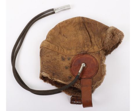 1918 Dated Royal Flying Corps / Royal Air Force Mk1 Leather Flying Helmet, light brown leather short pattern flying helmet wi