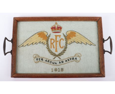 Royal Flying Corps Pre April 1918 Serving Tray, interesting heavy wooden serving stray with brass handles to the edges, centr