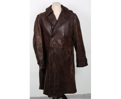 Vintage Brown Leather Aviators Coat, heavy dark brown leather coat with khaki green blanket lining to the interior. Originall