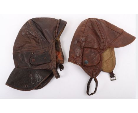 2x Early 20th Century Leather Flight Helmets, the first of brown leather and short pattern, probably of American origin. Blan