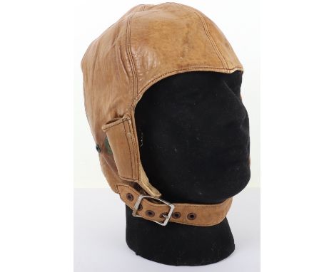 1920’s / 1930’s American Flying Helmet by Gordon Aerotogs, soft light tan / brown leather flight helmet with press studs and 