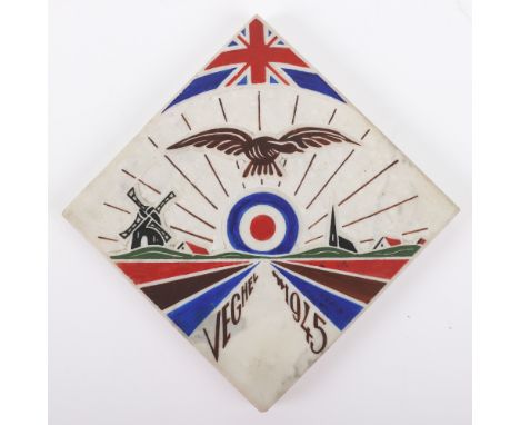 Royal Air Force Veghel 1945 Commemorative, being a fine quality carved painted marble tile, with RAF eagle under union jack, 