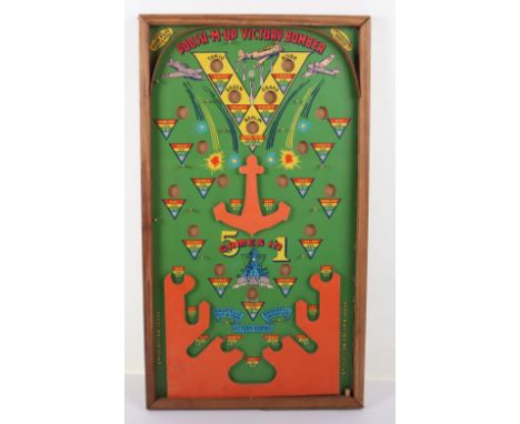 WW2 Vintage North Western Products St Louis MO USA 5 Games In 1 Pin Ball Game Board, with wooden frame and body with scenes o