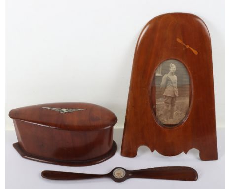 WW1 Propeller Tip Picture Frame, fine example with parquet twin bladed propeller to the top corner. Complete with black and w