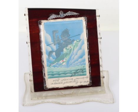 WW2 Polish Air Force Signed Postcard, fine coloured postcard with a Polish Knight of the Sky behind a aircraft in flight. Wit