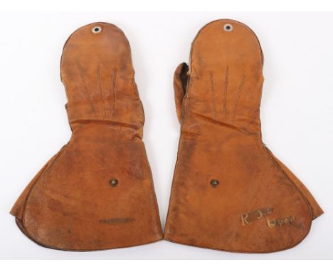 Royal Flying Corps Air Gunners Flying Gauntlets, fine pair of light tan leather and wool lined flying gauntlets with mitten f