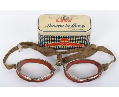 Pair of Vintage Aviators Flying Goggles, being a set of Italian made “DICTATOR” goggles with chrome adjustable frame and red 